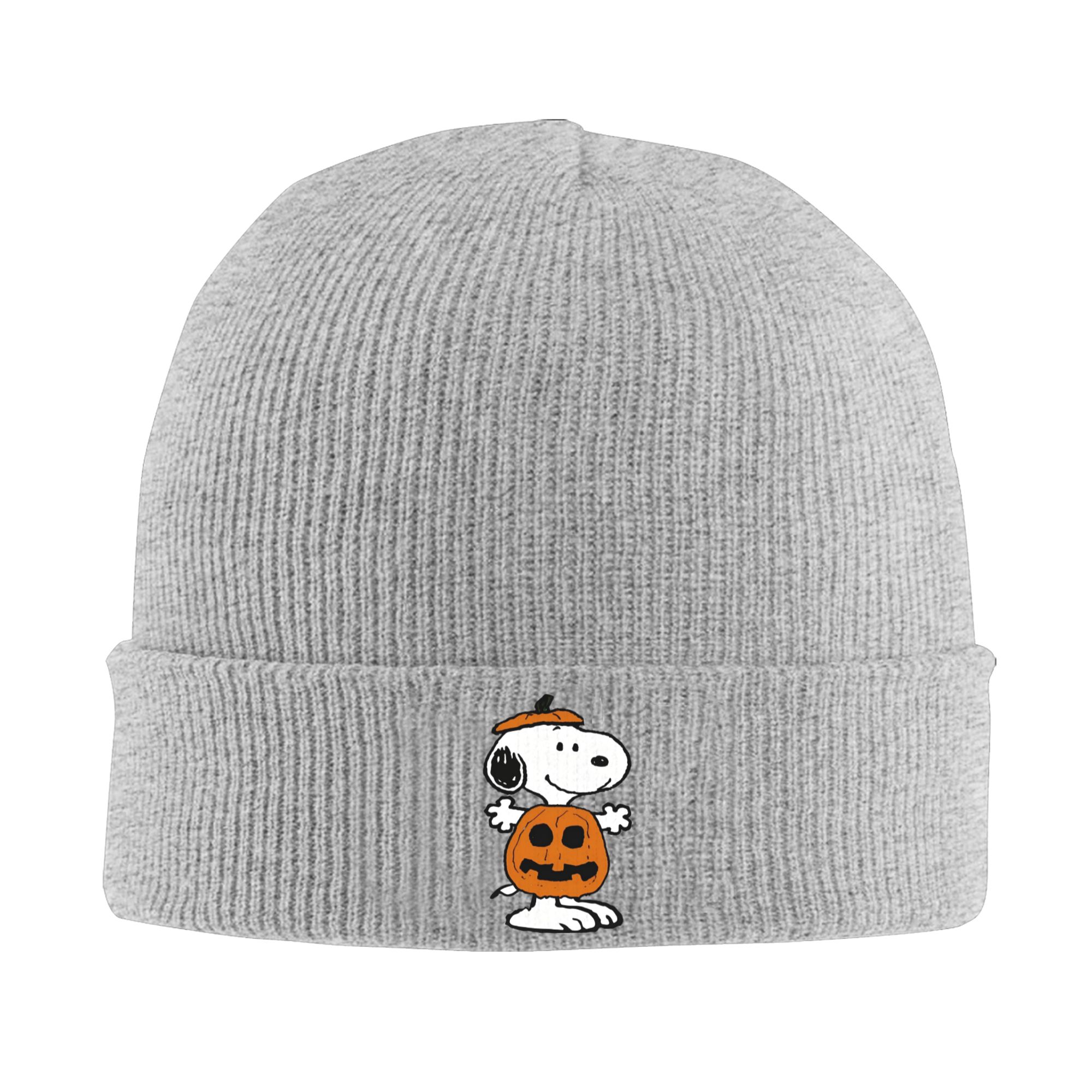 Beanie Cuffed Knit - スヌーピー ハロウィン パンプキン柄 トリック・オア・トリート デザインの、暖かいリブ編みのカフ付きニット帽。男女兼用。ニット帽、ビーニー、スカルキャップ。
