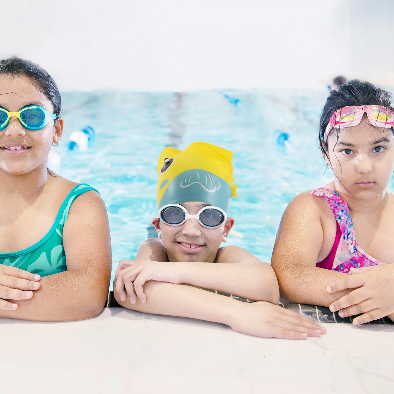 シリコン製スイムキャップ。かわいい魚の柄で、防水性があり、耳 - Swim Hat Silicone のレビューと価格